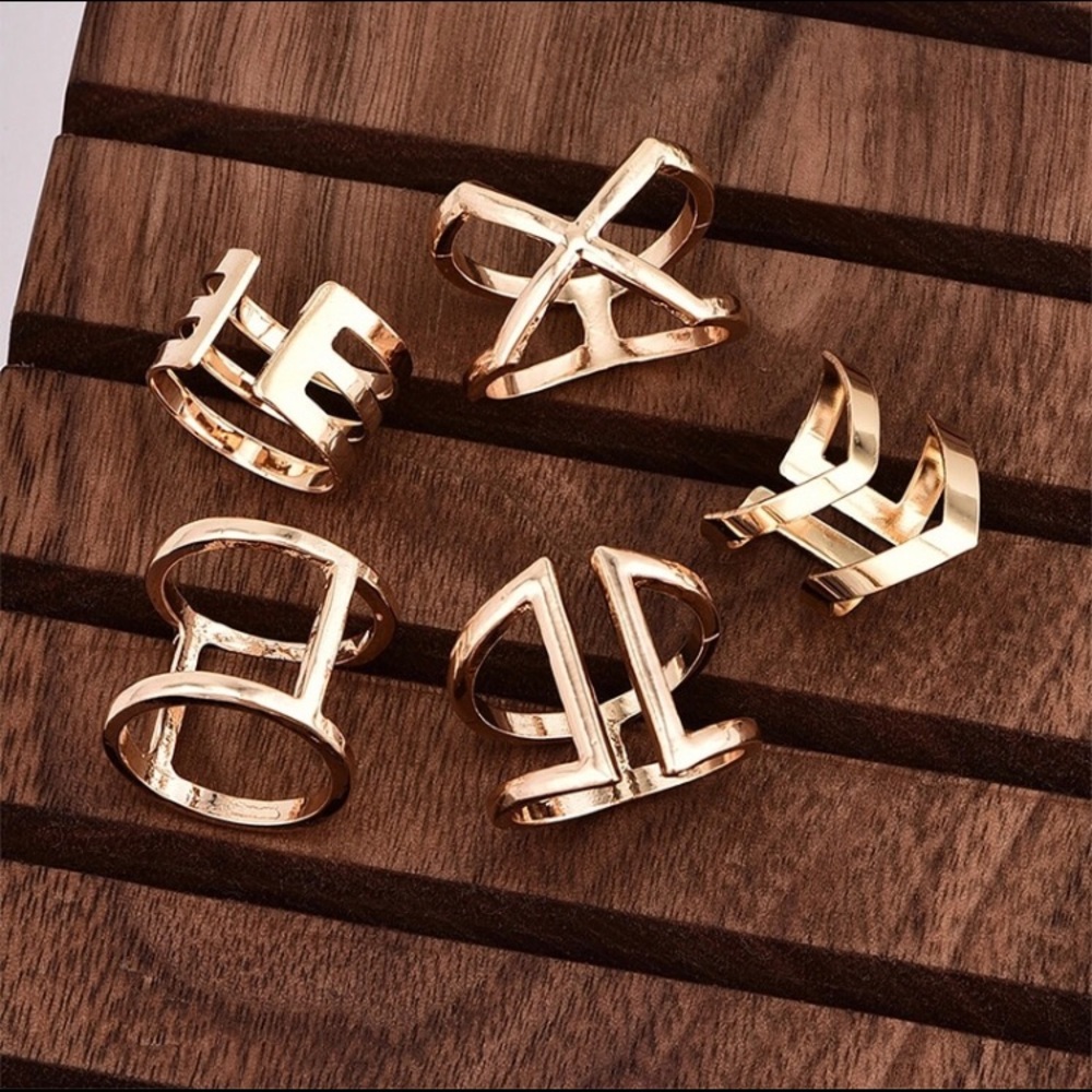 Set of 5 Geometric rings - Picture 3 of 4